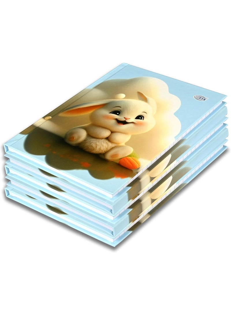 FIS® Hard Cover Notebook, Size A5(148x210mm), 96 Sheets, 192 Pages, Single Ruled, Packet of 5 Pieces, Rabbit Design 1-FSNBHCA596-RAB1 - Image 1